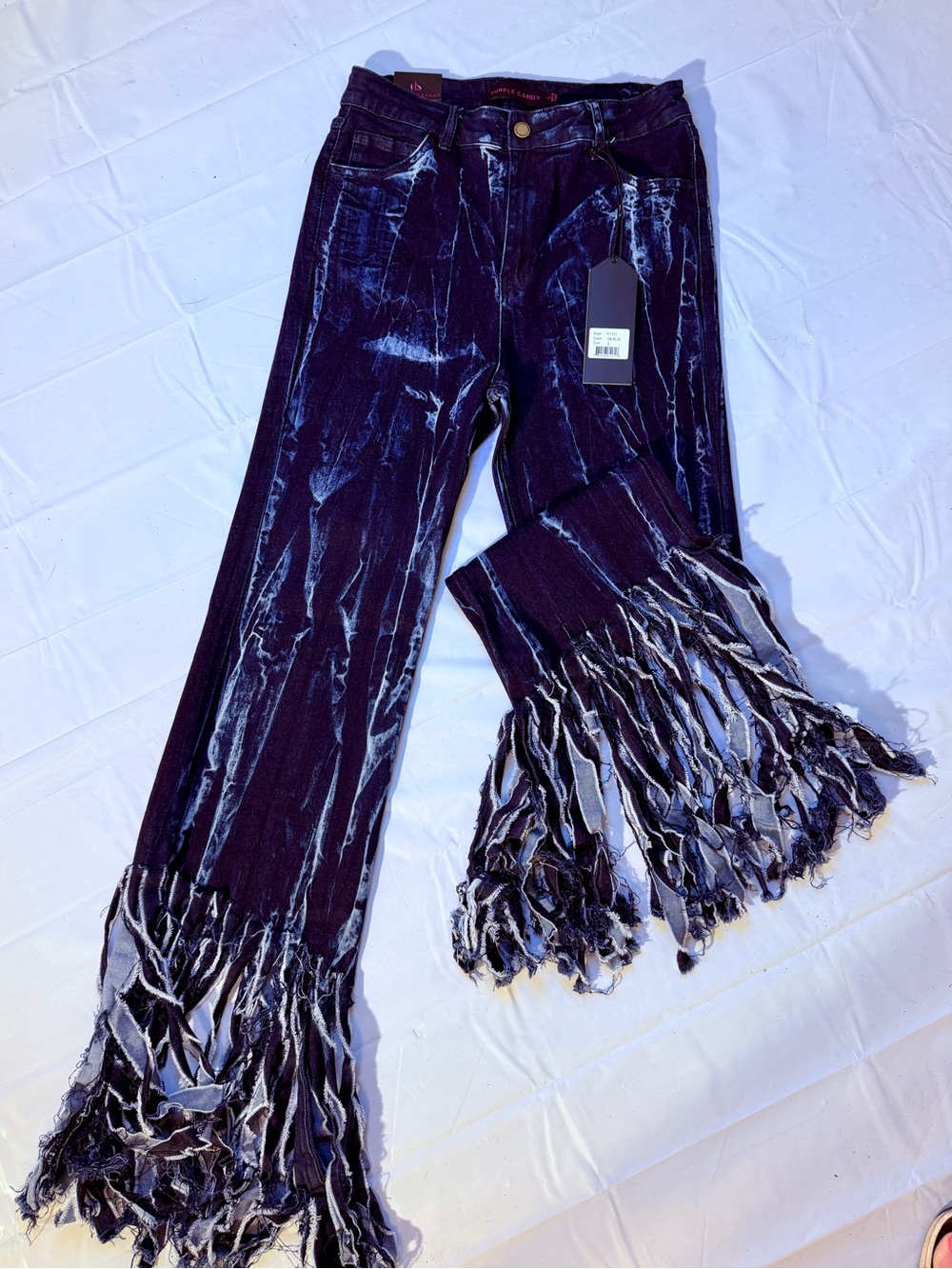 Purple Candy Fringed Wide-Leg Jeans in Deep Blue